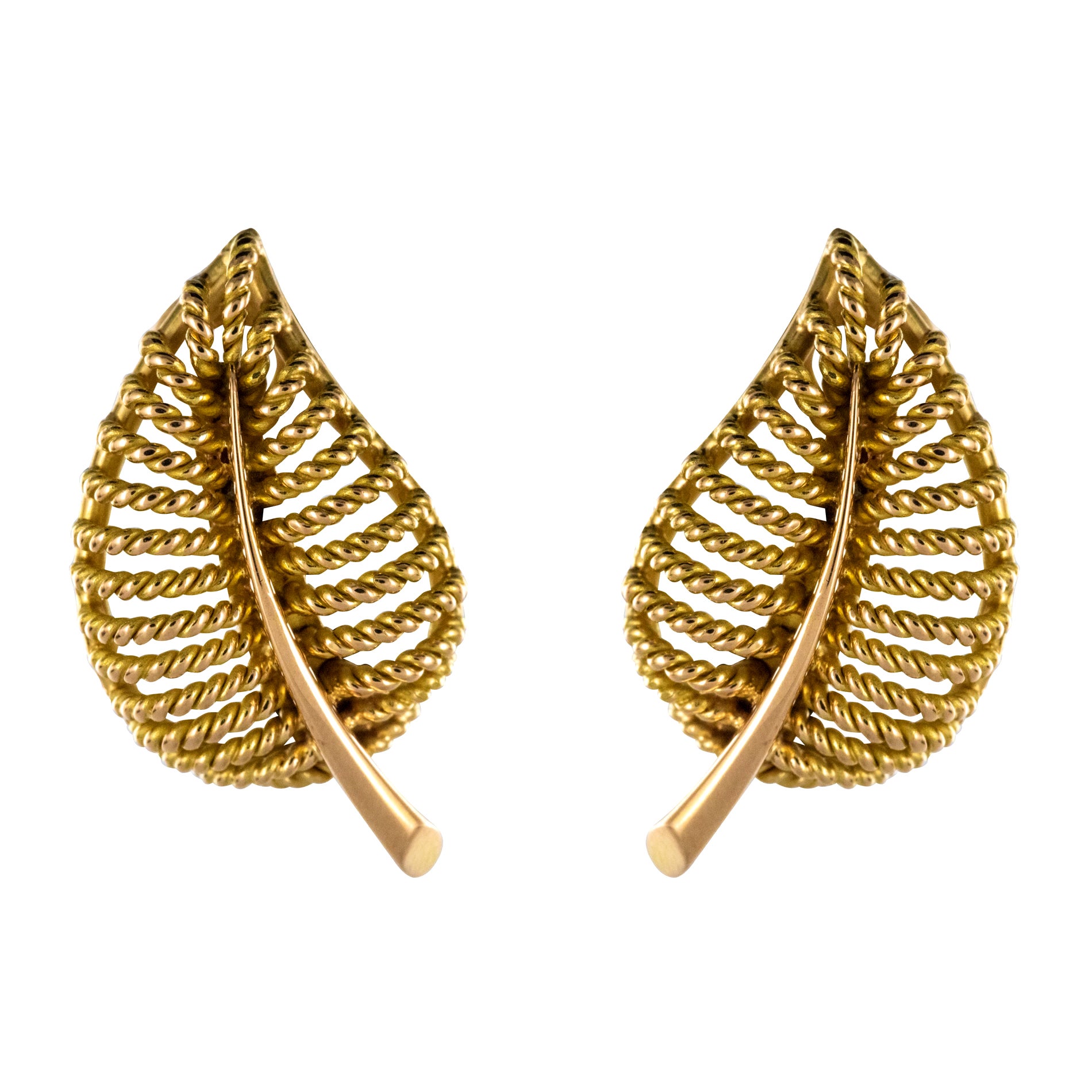 Diamond 18 Karat Gold Leaf Earrings For Sale at 1stDibs