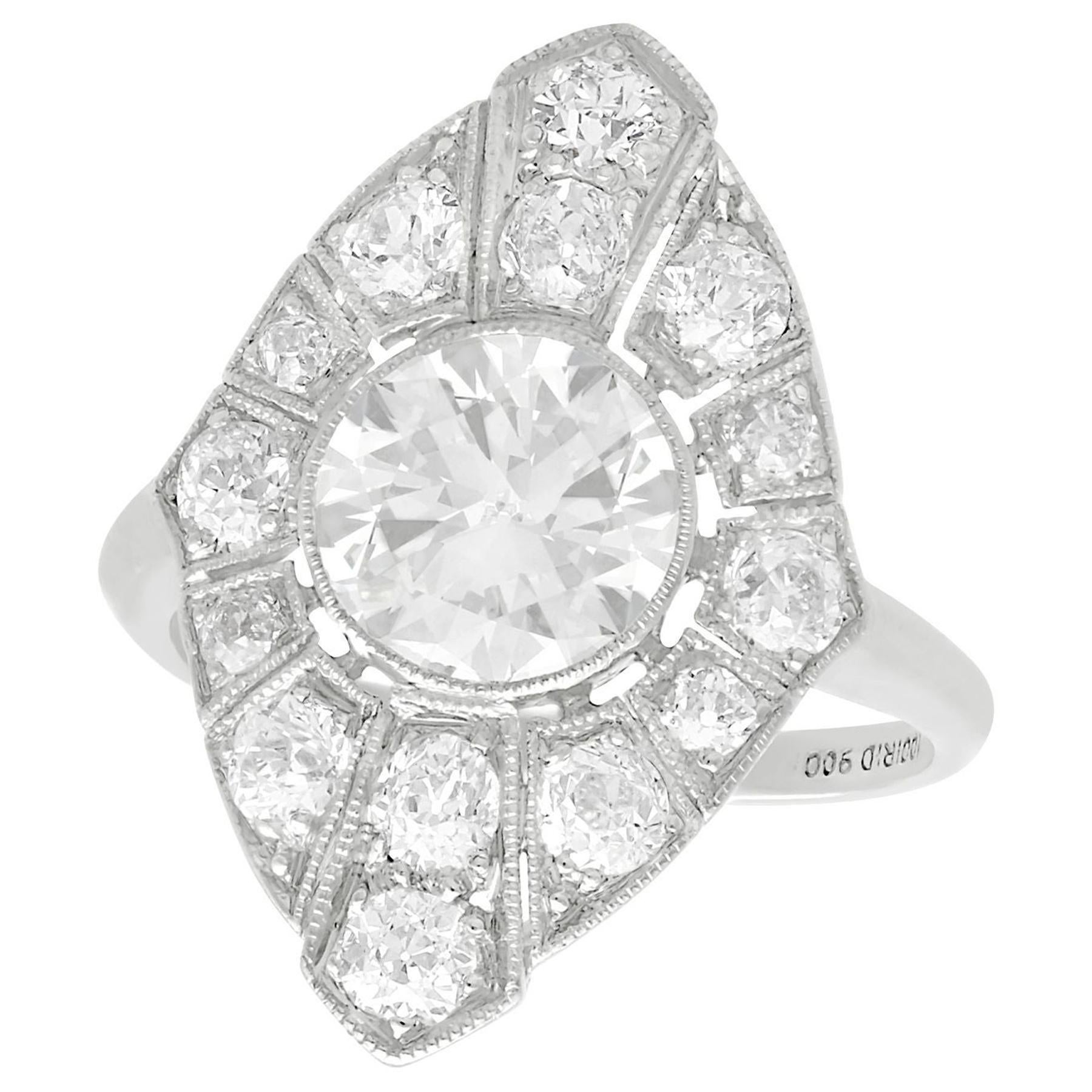 1930s Antique 3.60 Carat Diamond and Platinum Marquise Ring For Sale