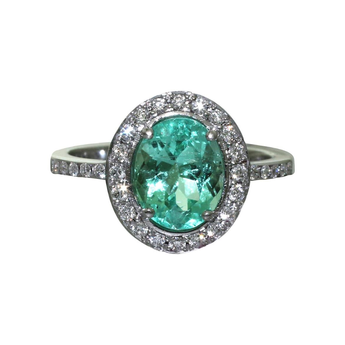 Oval Emerald and Diamonds, 18 Karat White Gold Wedding and Engagement Ring