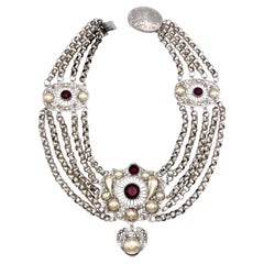 Collar de Boda de Paloma con Doble Llama de Granate Plateado Antiguo