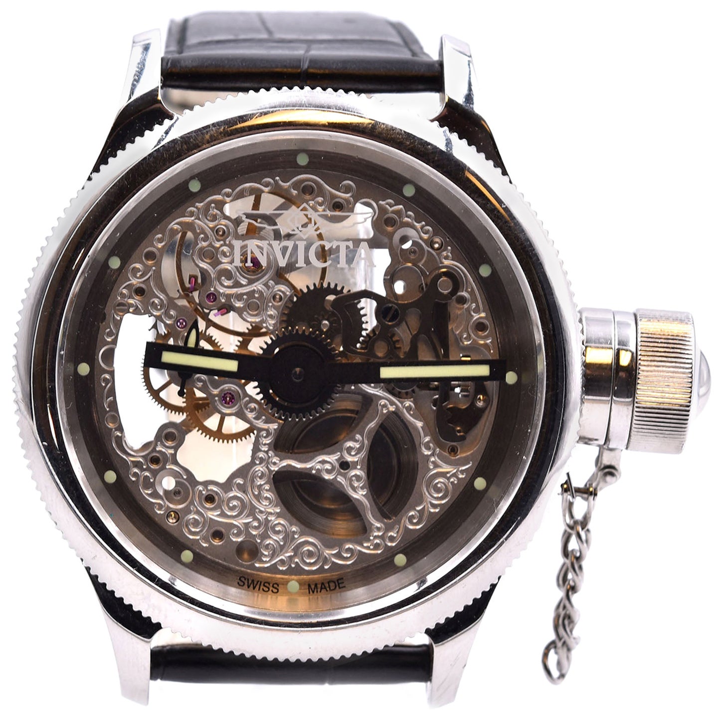 Invicta Skeleton Openworked Steel Automatic Blue Leather Quartz Men's