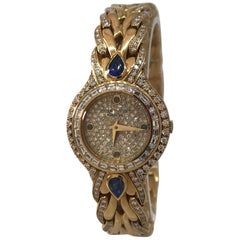 Retro Patek Philippe La Flamme Yellow Gold Pave Diamond & Sapphire Ladies Watch 4808