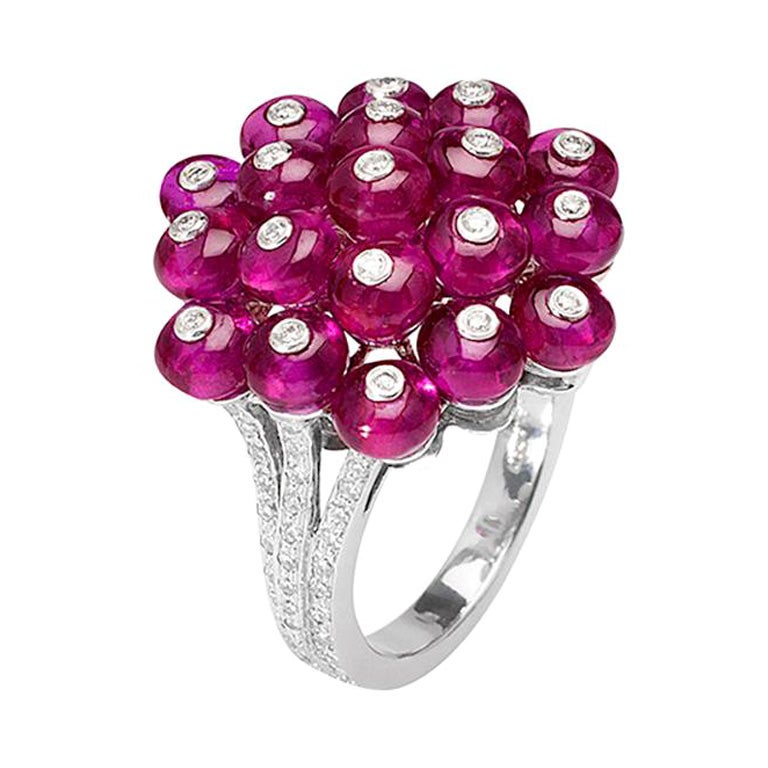 Goshwara Ruby Bead With Diamonds Cluster Cocktail Ring For Sale