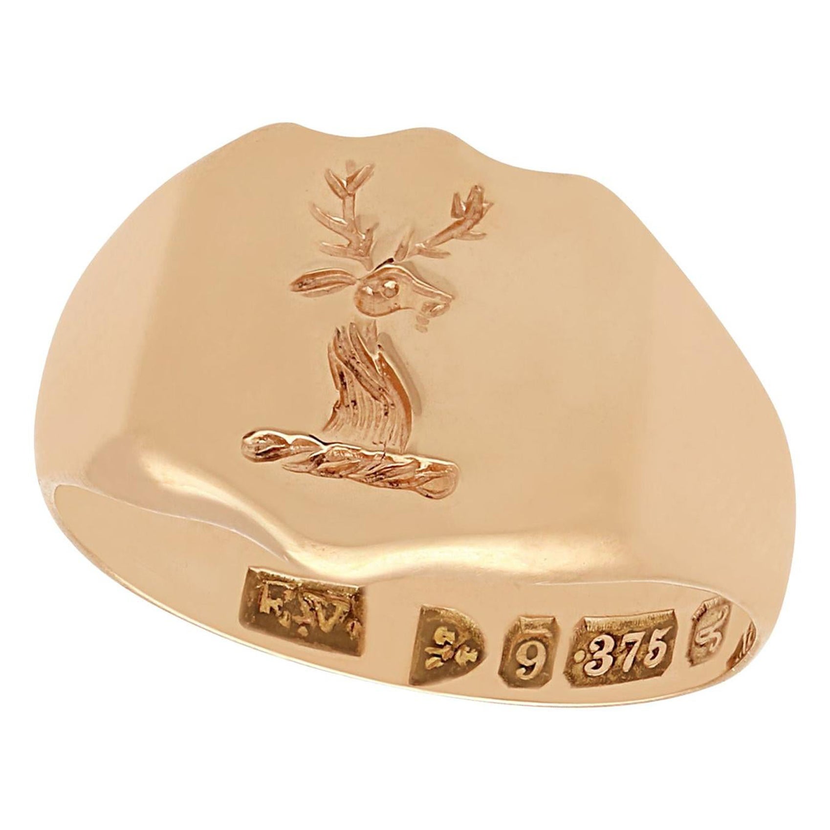 Antique Yellow Gold Gent's Stag Signet Ring