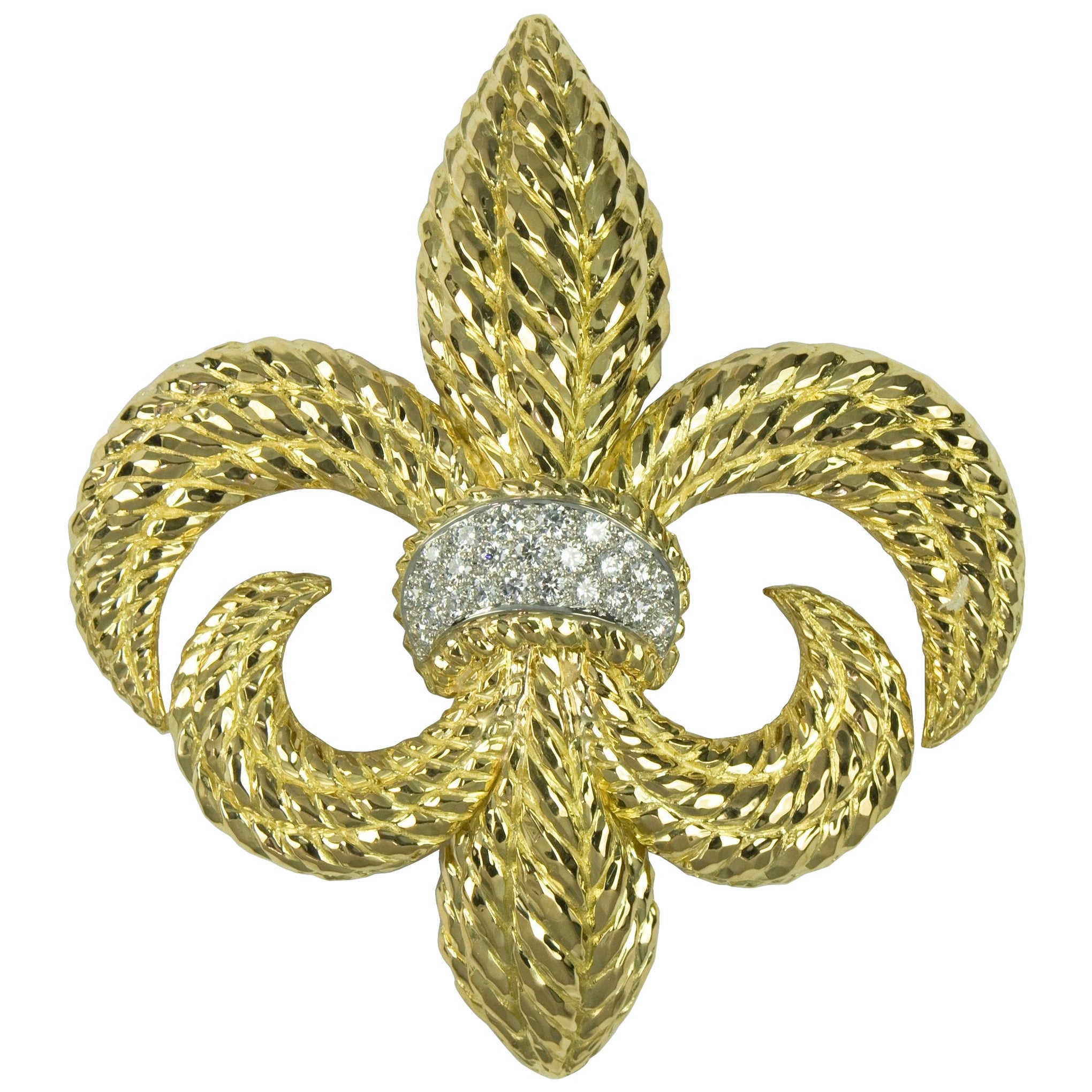 Victorian FleurdeLis Crown Diamond Enamel Gold Brooch Pendant at 1stDibs