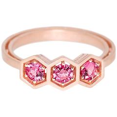 Pink Spinel Gold Three-Stone Ring