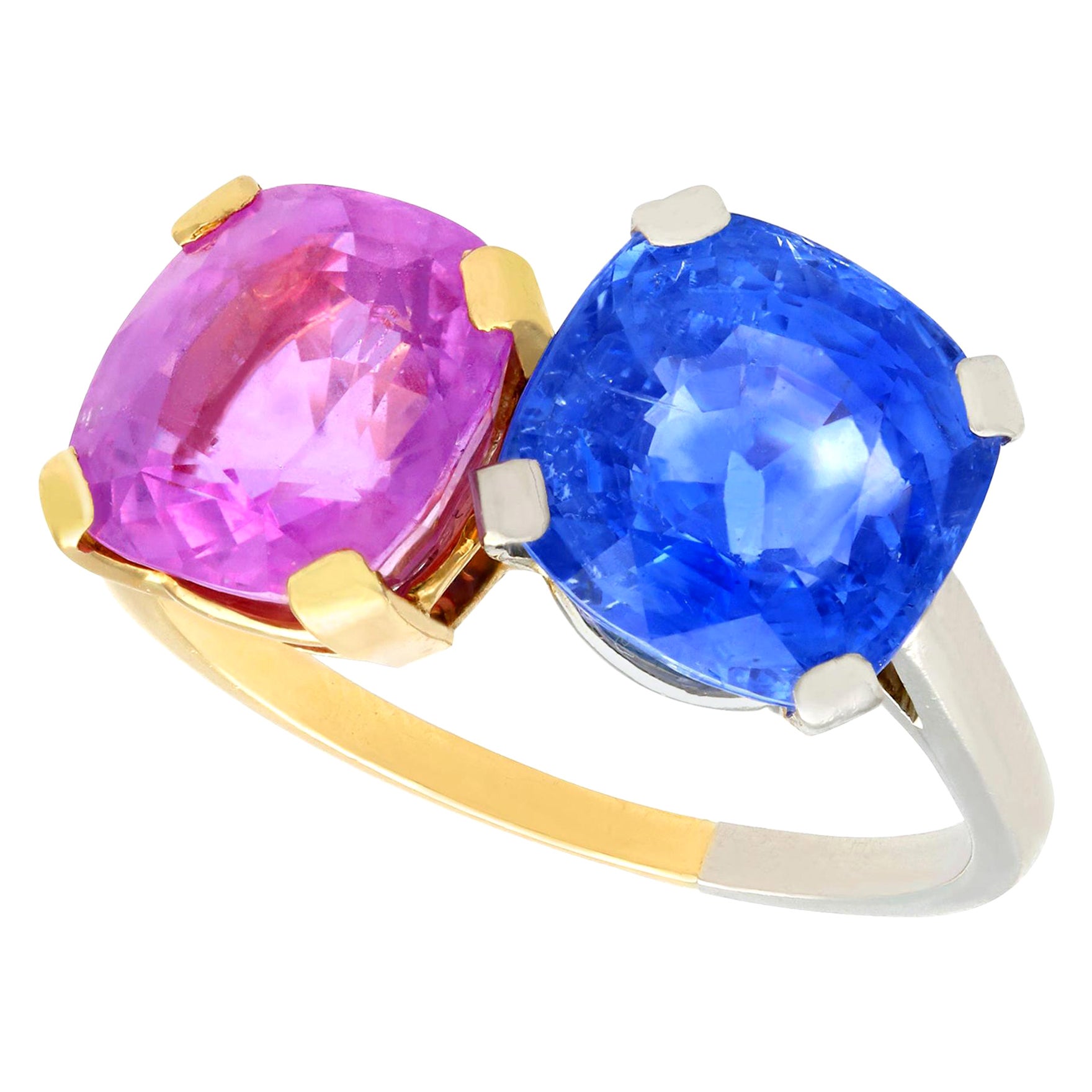 1940s 10.50 Carat Sapphire with Yellow Gold and Platinum Cocktail Ring For Sale
