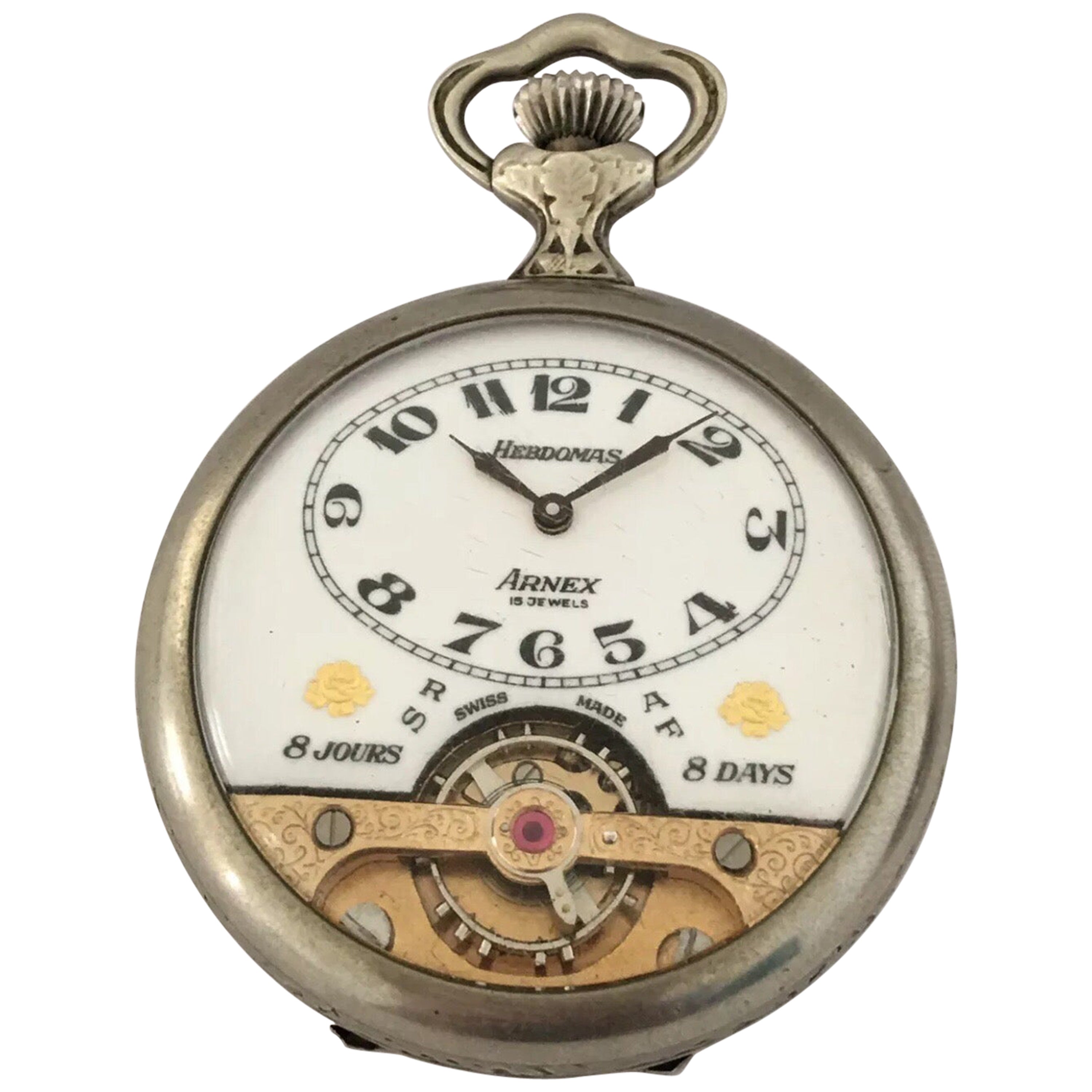 Antique Swiss Made Silver Plated Pocket Watch with Visible Escapement
