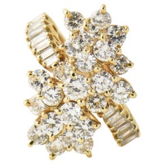Vintage Diamond Flower Crossover Yellow Gold Cocktail Ring