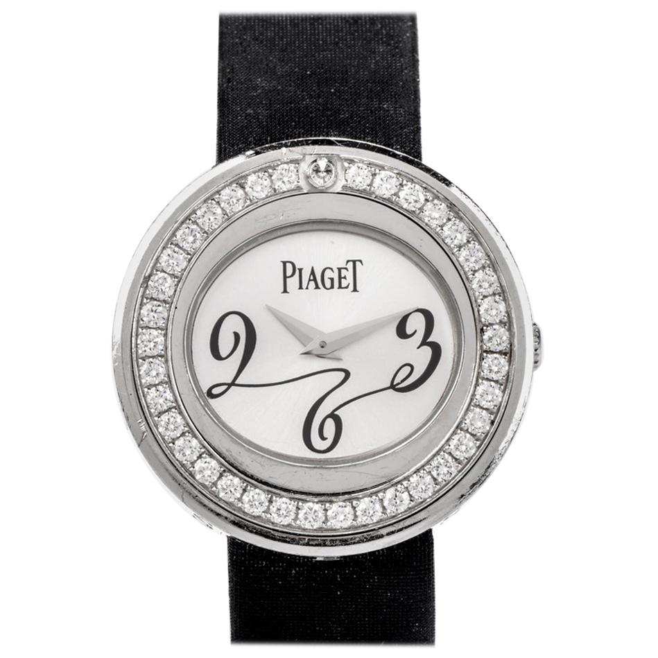 Piaget Possession Diamond Bezel 18 Karat Gold Black and Pink Strap Ladies Watch