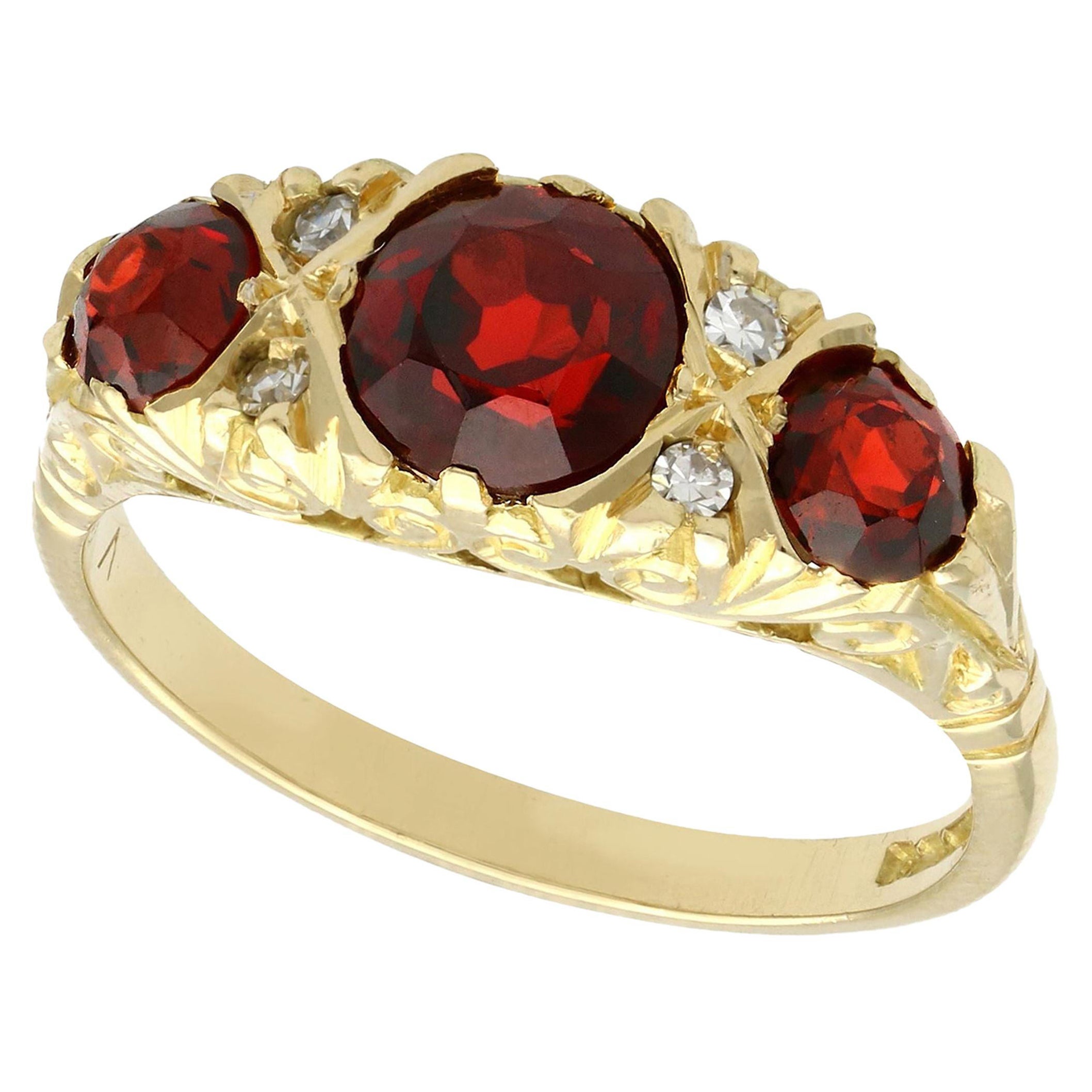 Vintage 1976 2.05 Carat Garnet and Diamond Yellow Gold Cocktail Ring For Sale