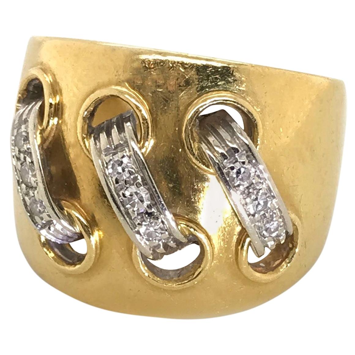 Cartier 18 Karat Yellow and White Gold Diamond Lace Up Ring