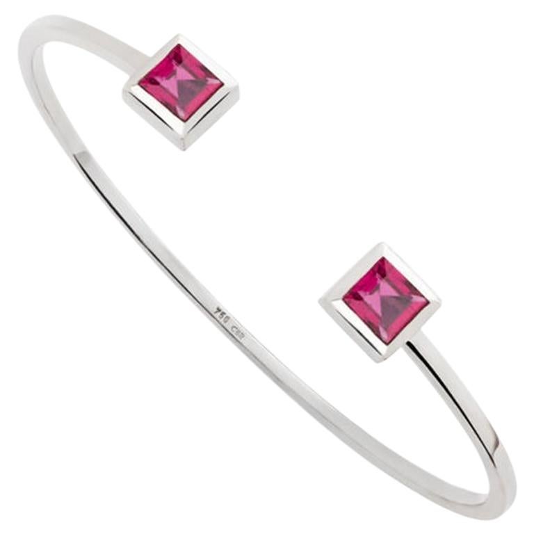 Le Carré Bangle in 18 Carat White Gold Set with 2 Rubellites of 1.78 Carat For Sale