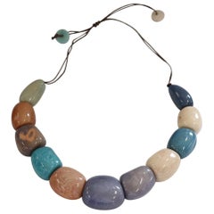 Summer Fashion Multi-Color Necklace in Vegetable Ivory Tagua, Length Adjustable