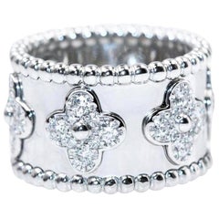 Van Cleef & Arpels Perlee Clover 18Kt White Gold large Model Ring Round Diamonds
