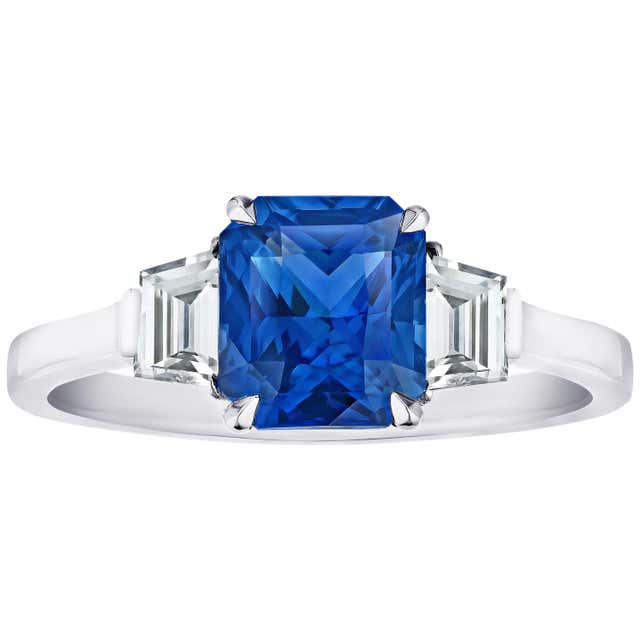 2.13 Carat Radiant Cut Blue Sapphire and Diamond Ring For Sale at ...
