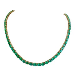 25 Carat Natural Oval Emerald Necklace 18 Karat Yellow Gold