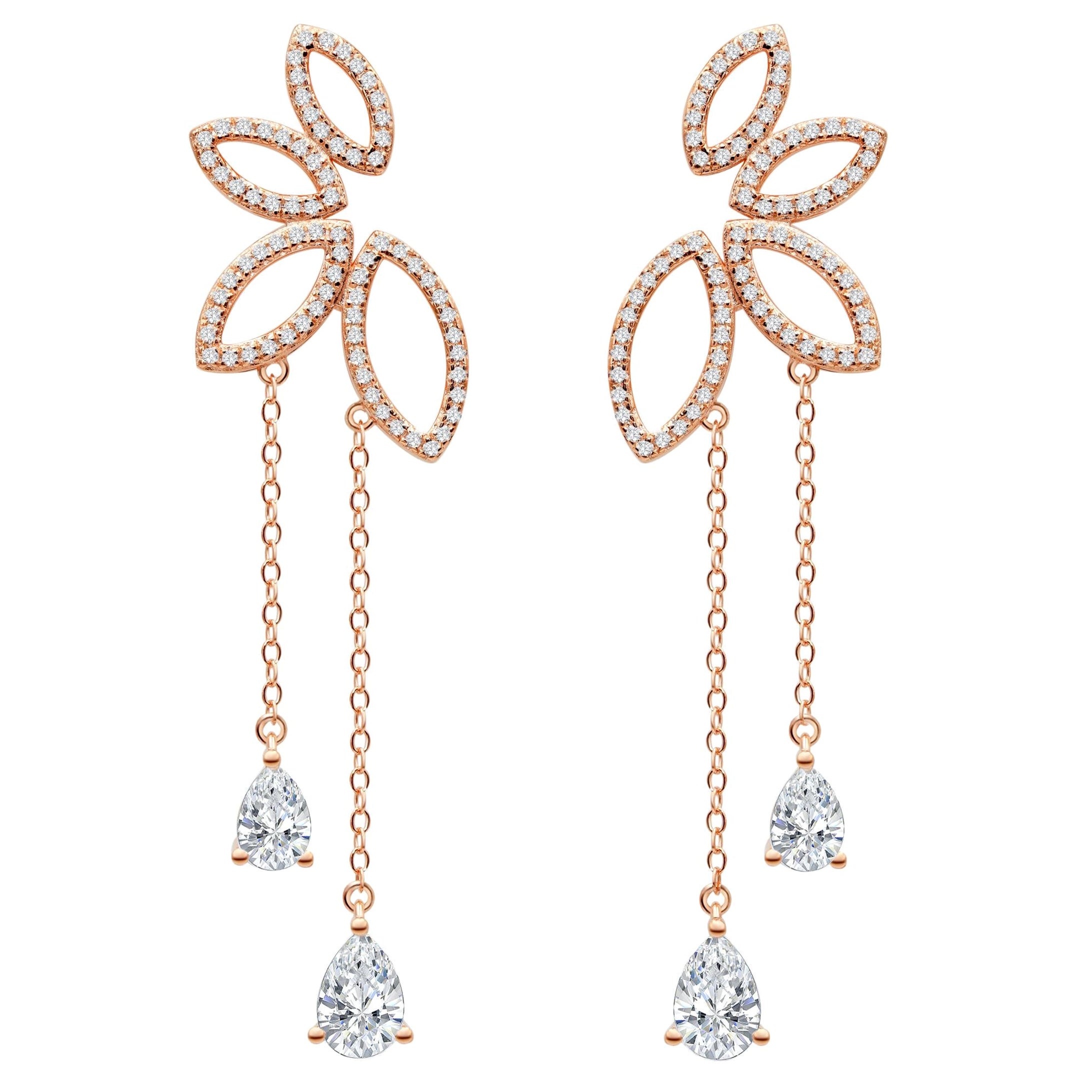 18 Karat Rose Gold Diamond Dew Drop Earrings For Sale