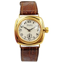 Rare 1930s Rolex Oyster Officers 18 KT Yellow Gold Cushion Shaped Wristwatch