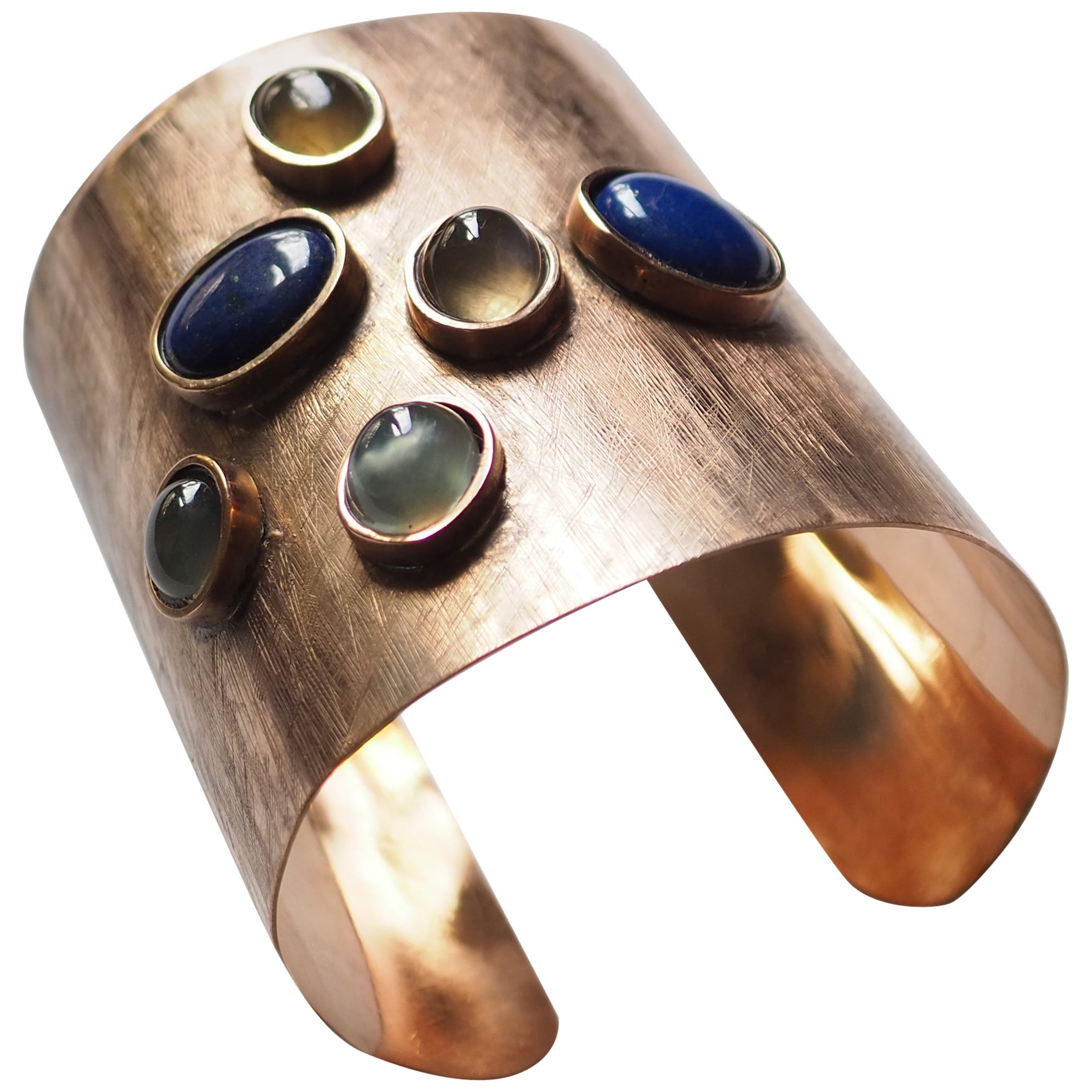 Bronze Bangle with Cabochon Ruby and Labradorite For Sale at 1stDibs