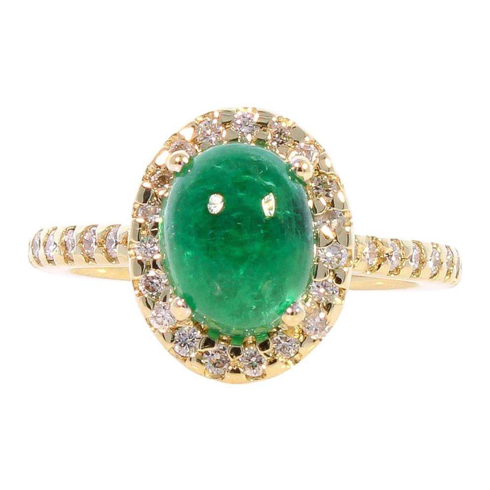 2.31 Carat Cabochon Emerald and Diamond Cocktail Ring in 18 Karat Yellow Gold