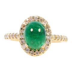 2.31 Carat Cabochon Emerald and Diamond Cocktail Ring in 18 Karat Yellow Gold