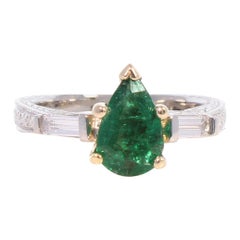 1.04 Carat Pear Shape Green Emerald and Diamond Cocktail Ring in 18 Karat Gold