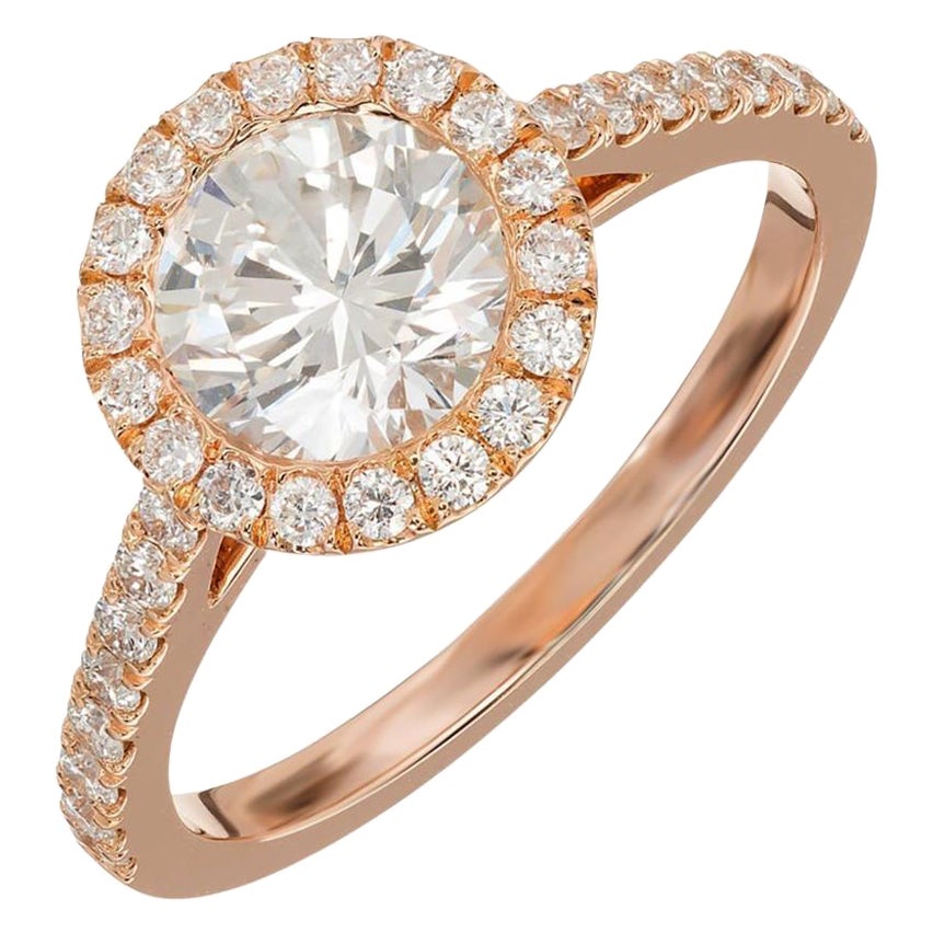 Peter Suchy GIA Certified 1.06 Carat Diamond Halo Rose Gold Engagement Ring