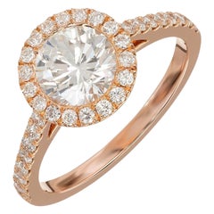 Peter Suchy GIA Certified 1.06 Carat Diamond Halo Rose Gold Engagement Ring