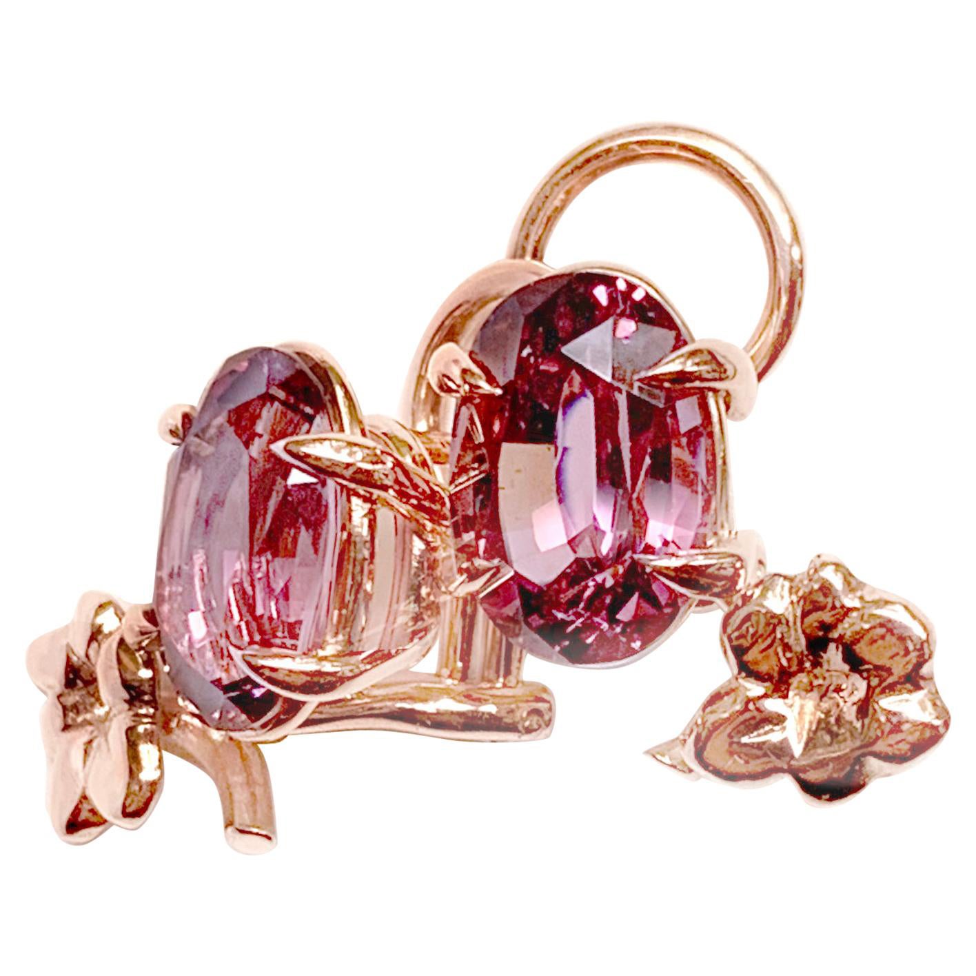 Eight Carats Spinels Floral Earrings in Eighteen Karat Rose Gold For Sale