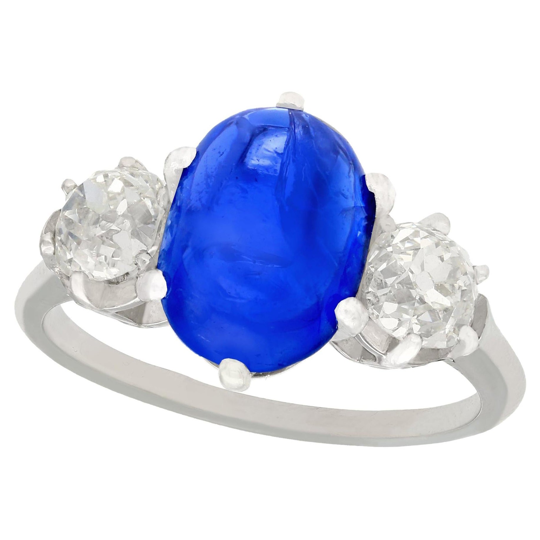 French 4.90Ct Burmese Sapphire 1.39Ct Diamond Platinum Engagement Ring