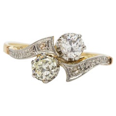 Retro Art Deco 18k Gold & Platinum Diamonds Ring