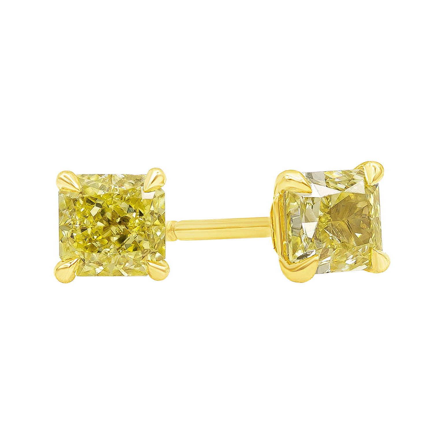 GIA Certified Natural Fancy Intense Yellow Emerald Cut Diamond Stud