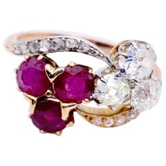 Antique Belle Époque Toi et Moi Ring Ruby Diamond 18 Karat Gold Platinum  