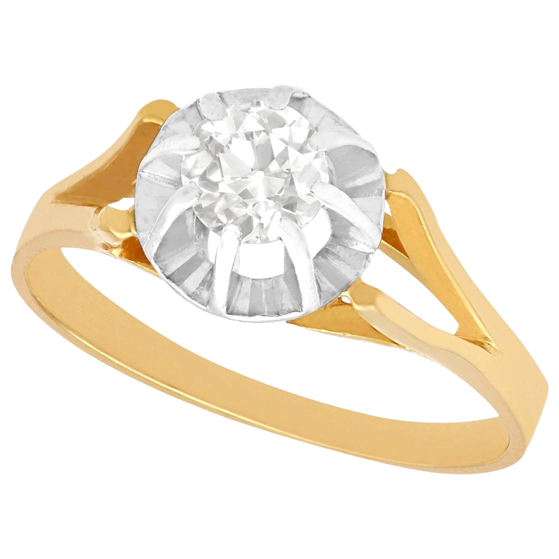 Vintage 1940s French Diamond and Yellow Gold Solitaire Ring For Sale