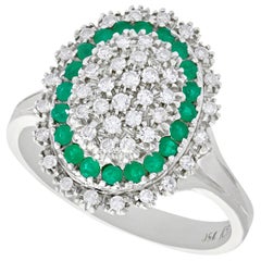 1990s Vintage Diamond and Emerald White Gold Cocktail Ring