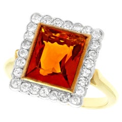 1930s 3.61 Carat Citrine and 1.20 Carat Diamond Yellow Gold Cocktail Ring