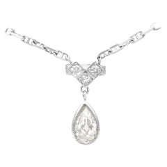 1930s Old Euorpean Pear cut Diamond and White Gold Necklace