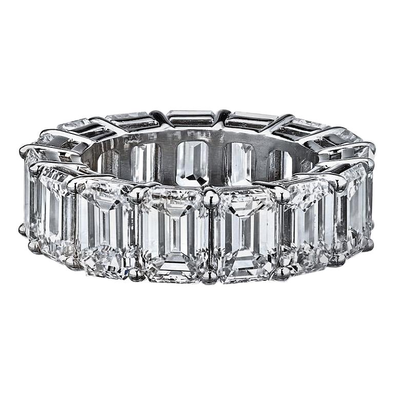 15.53 Carat Emerald Cut GIA Certified Diamond Eternity Ring For Sale