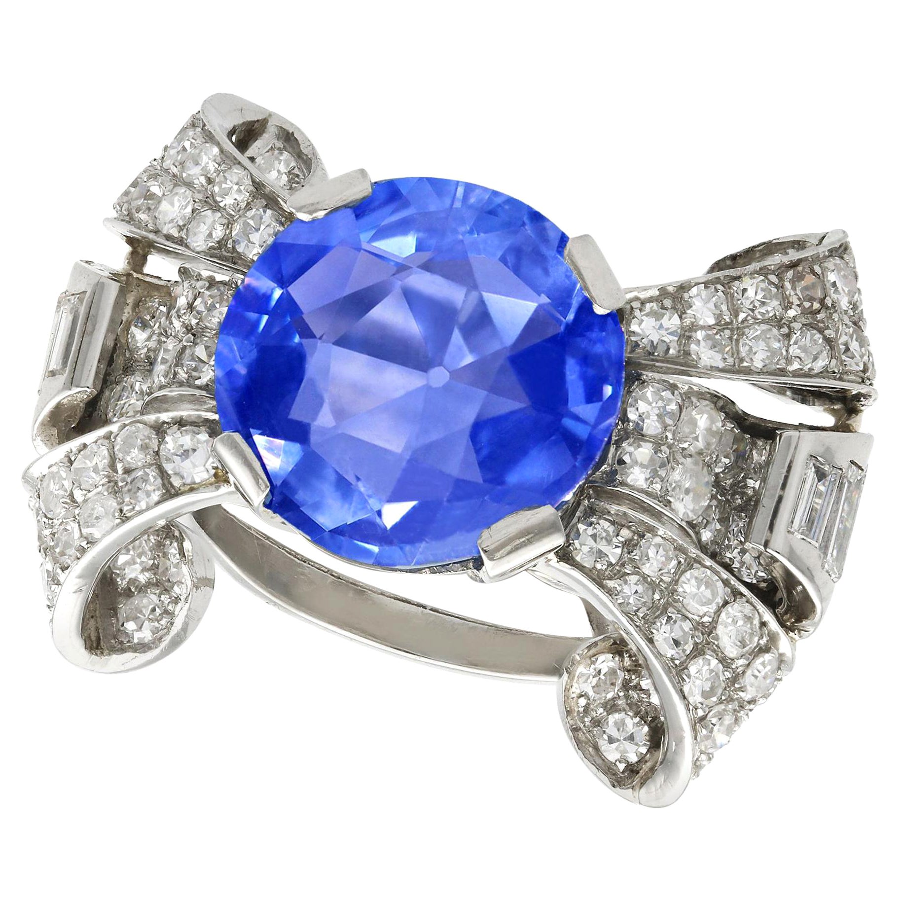 A stunning antique 8.50 carat Ceylon sapphire and 1.95 carat diamond, platinum cocktail ring; part of our diverse antique jewelry and estate jewelry collections.

This stunning, fine and impressive antique sapphire cocktail ring has been crafted in