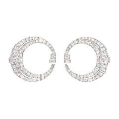 Art Deco Diamond and Platinum Mixed-Cut Bypass Hoop Earrings