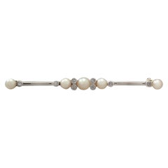 Antique Diamond and Pearl 9k Yellow Gold Bar Brooch