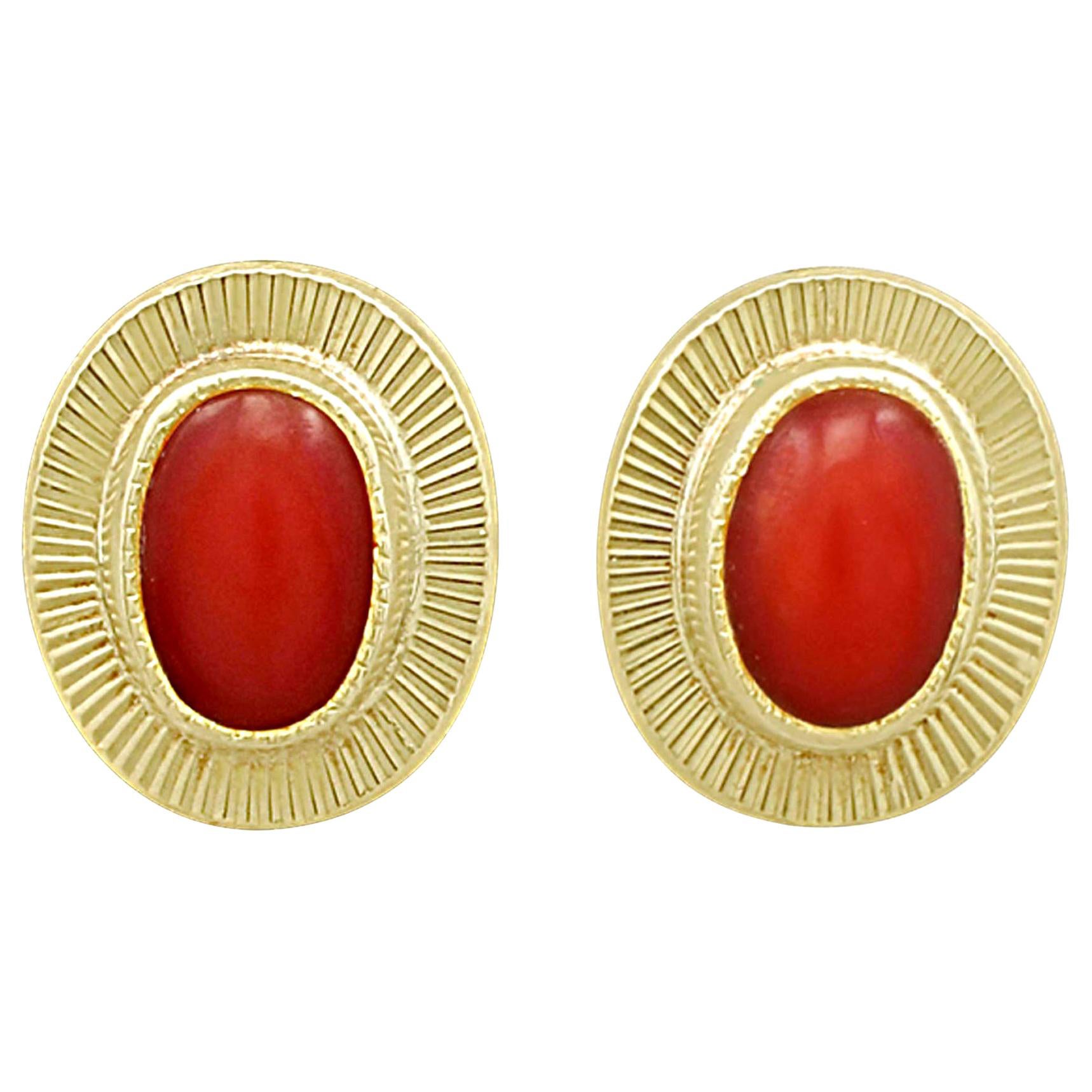 Vintage 1990s Coral and Yellow Gold Stud Earrings