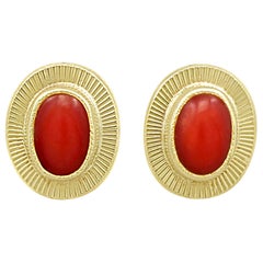 Vintage 1990s Coral and Yellow Gold Stud Earrings