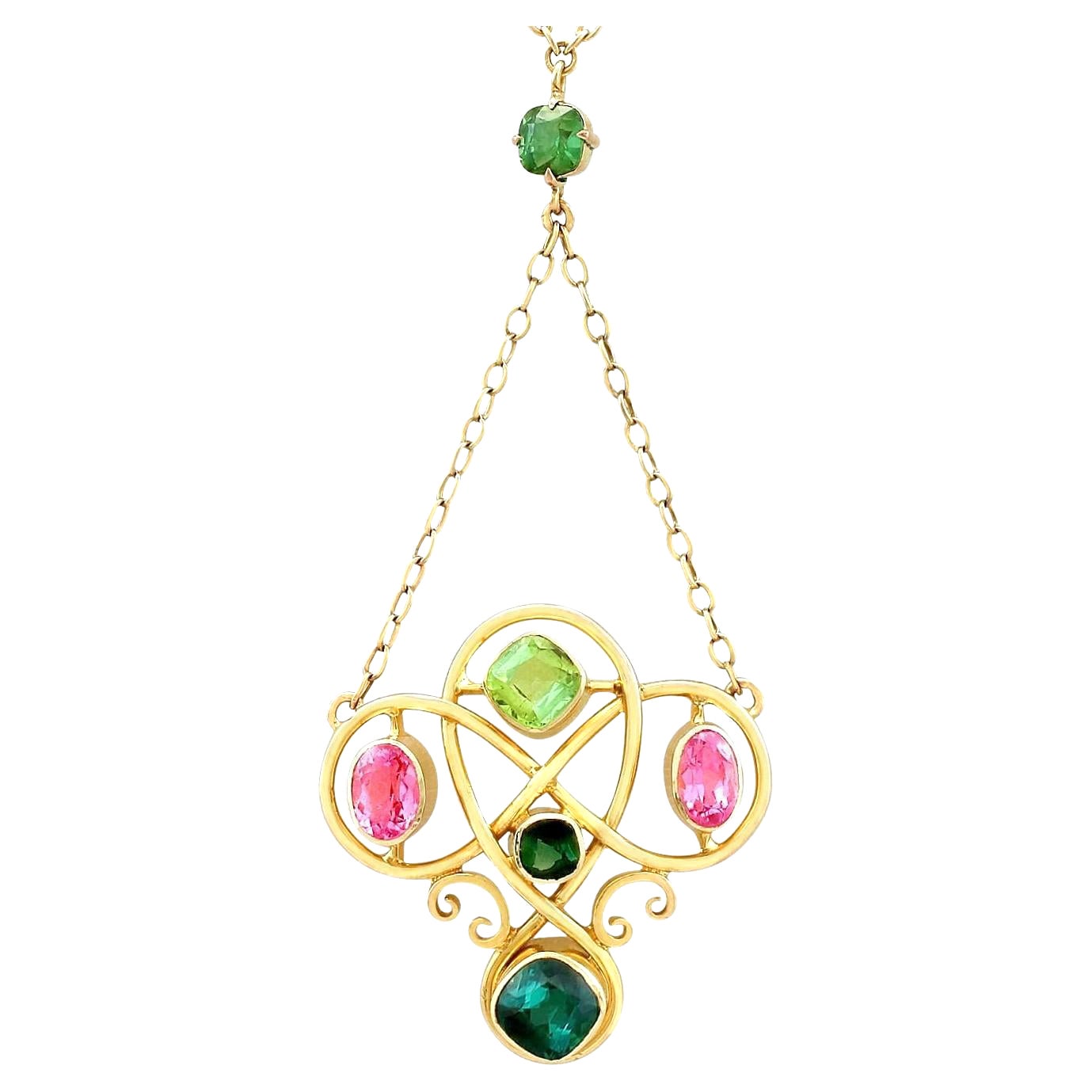 Antiguo collar victoriano de oro amarillo con turmalina y peridoto de 2,65 quilates en venta