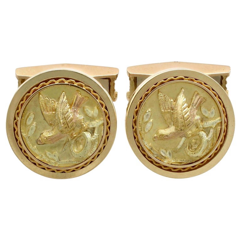 Vintage French 1950s Yellow Gold Bird Cufflinks For Sale