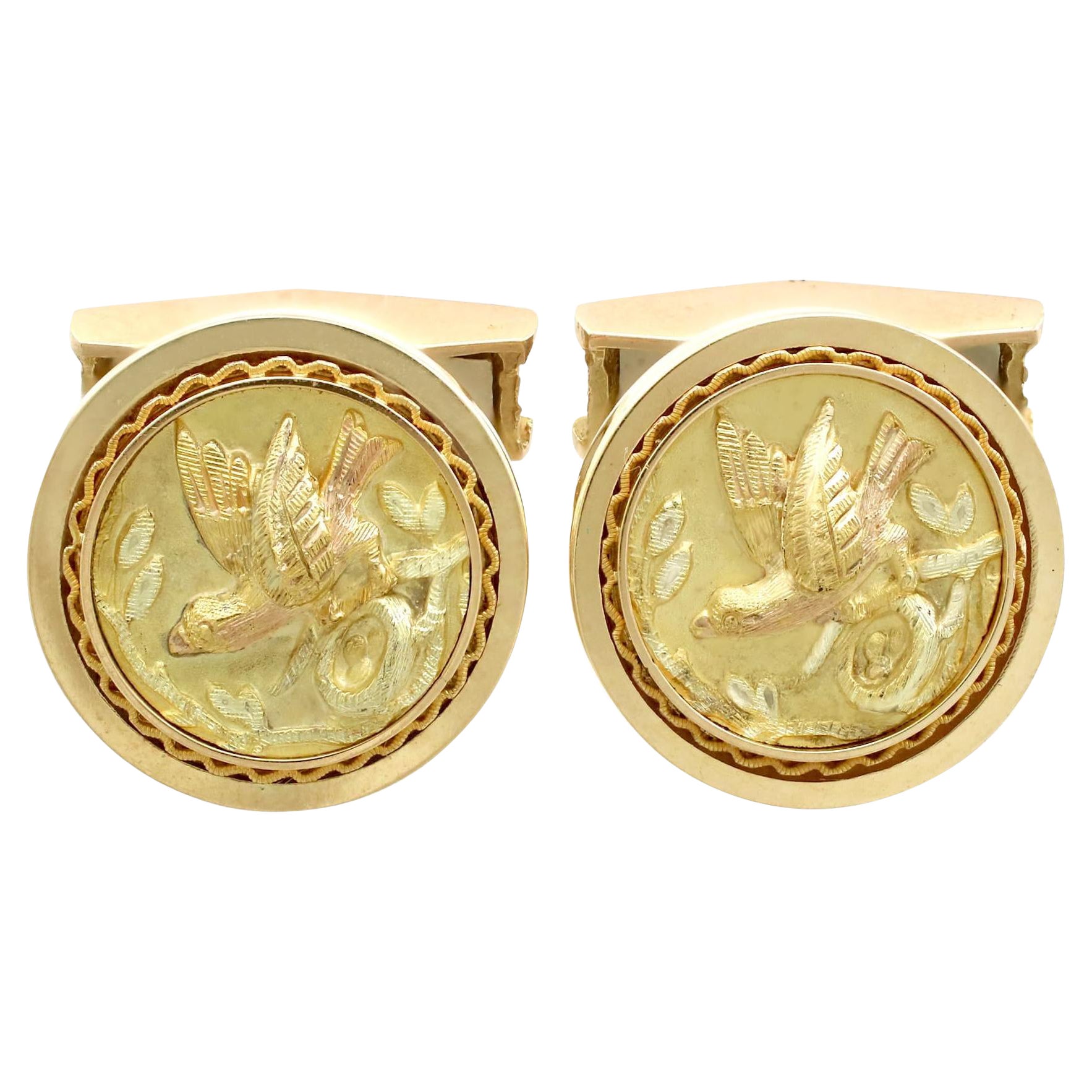 Vintage French 1950s Yellow Gold Bird Cufflinks