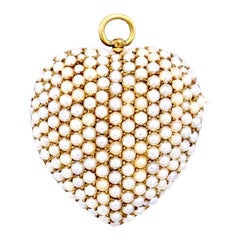 Antique Sentimental Jewellery Love Token Pearl 14 K Gold Heart Brooch Pendant