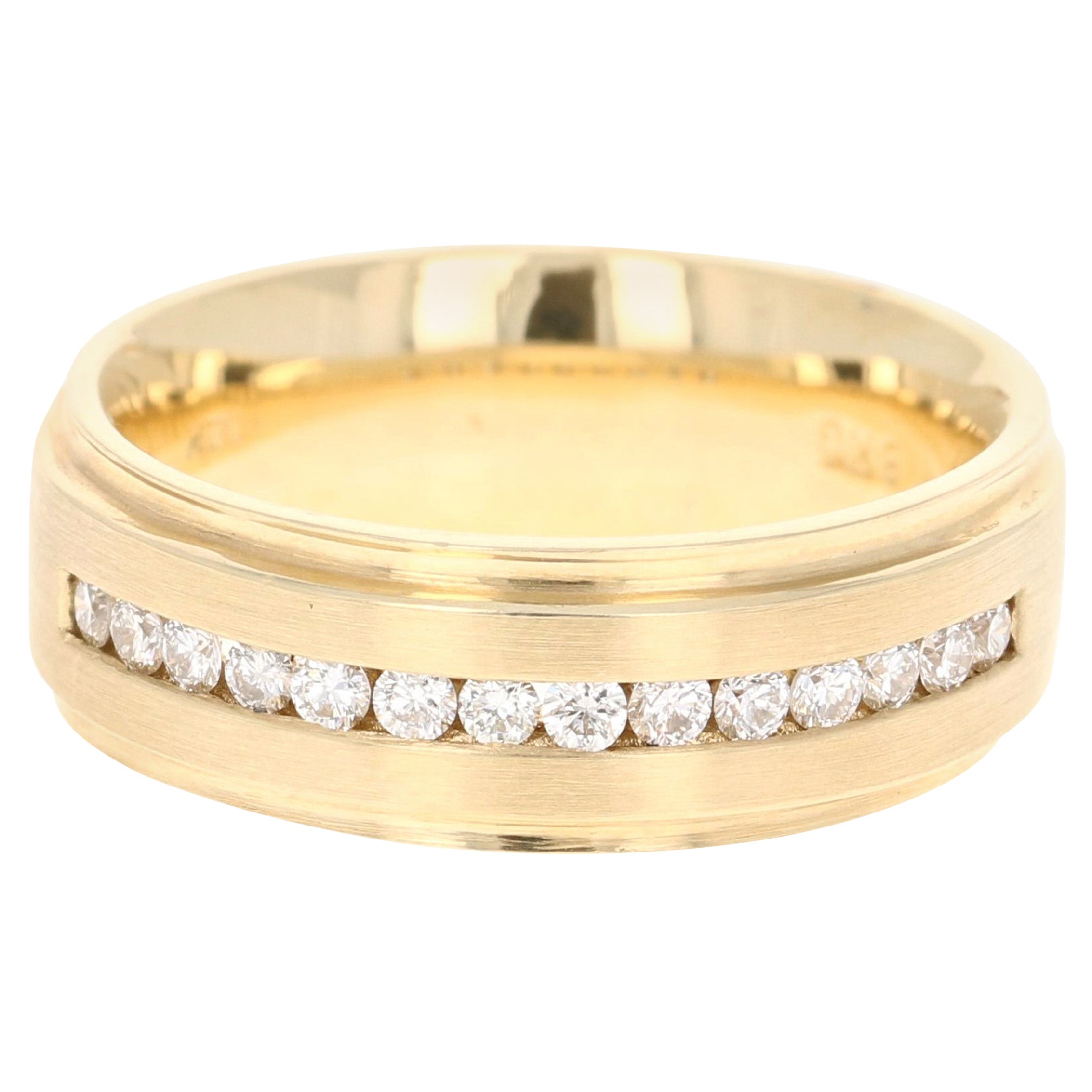 14 Karat Yellow Gold Accented Men's Wedding Band For Sale