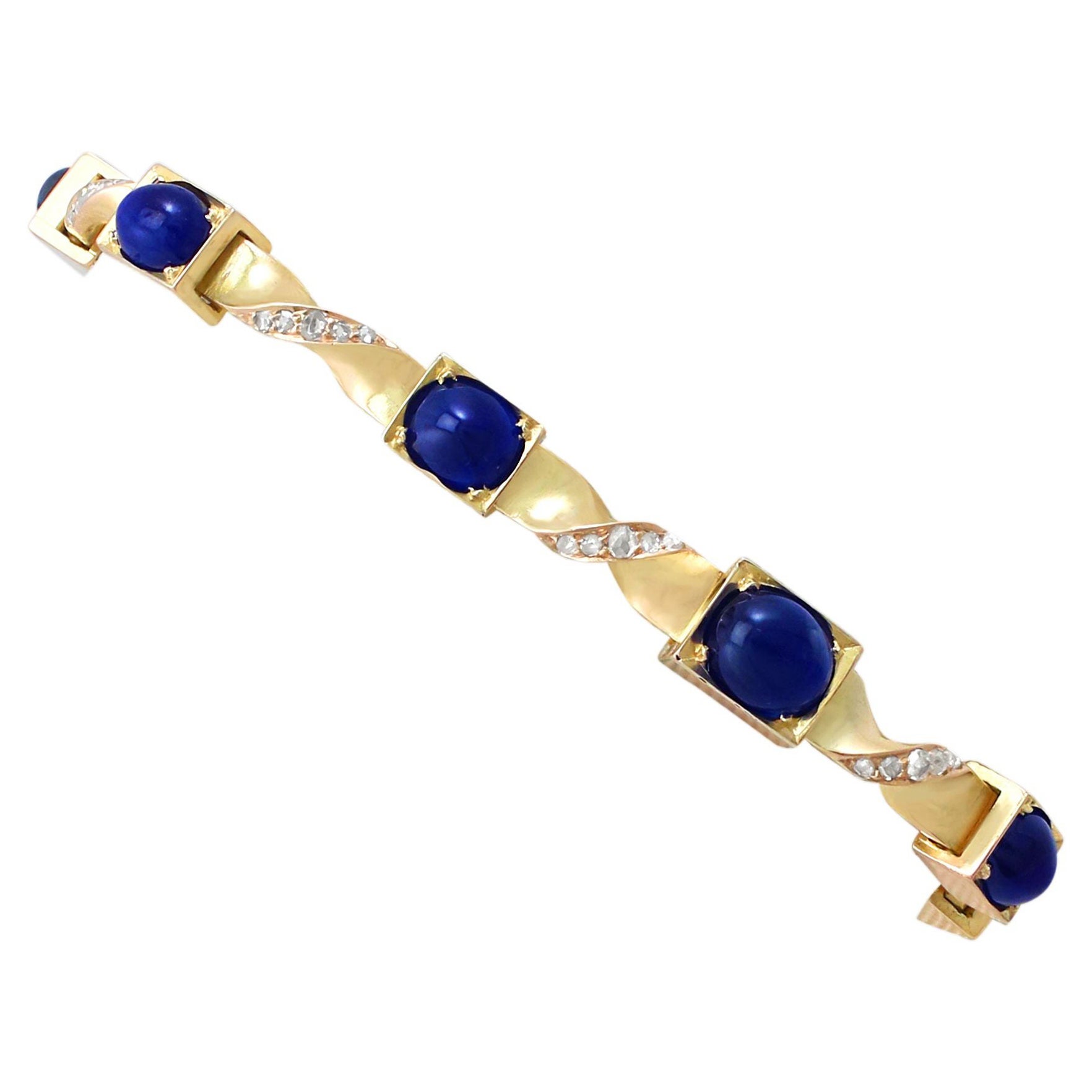 1880s Austrian Basaltic Sapphire and Diamond Yellow Gold Bracelet For Sale